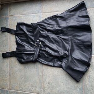 Super cute fake leather belted ruffle black mini dress. Forever 21